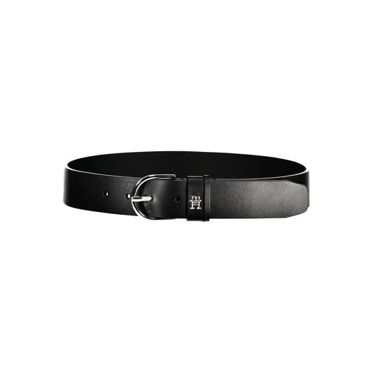 Tommy Hilfiger Chic Black Leather Belt with Metal Buckle TO-27548-70 CM / 28 INCHES