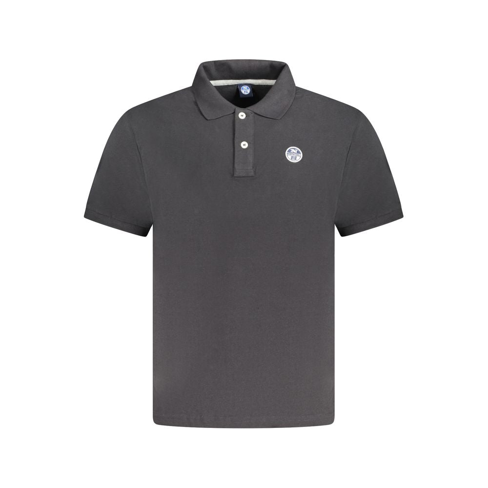 North Sails Black Cotton Men Polo Shirt with logo applique and two-button placket, crafted for comfort and style.