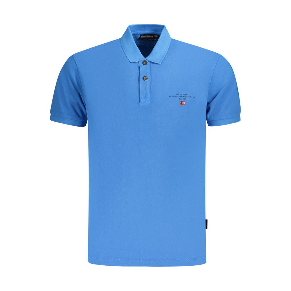 Napapijri Blue Cotton Men Polo Shirt with embroidery and logo on front view