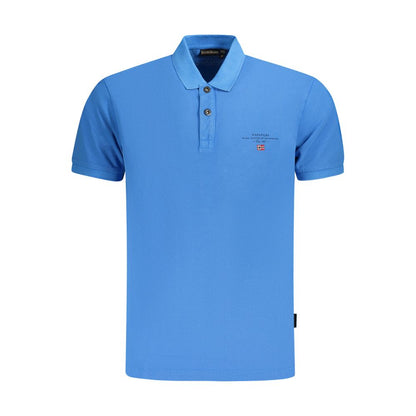 Napapijri Blue Cotton Men Polo Shirt with embroidery and logo on front view