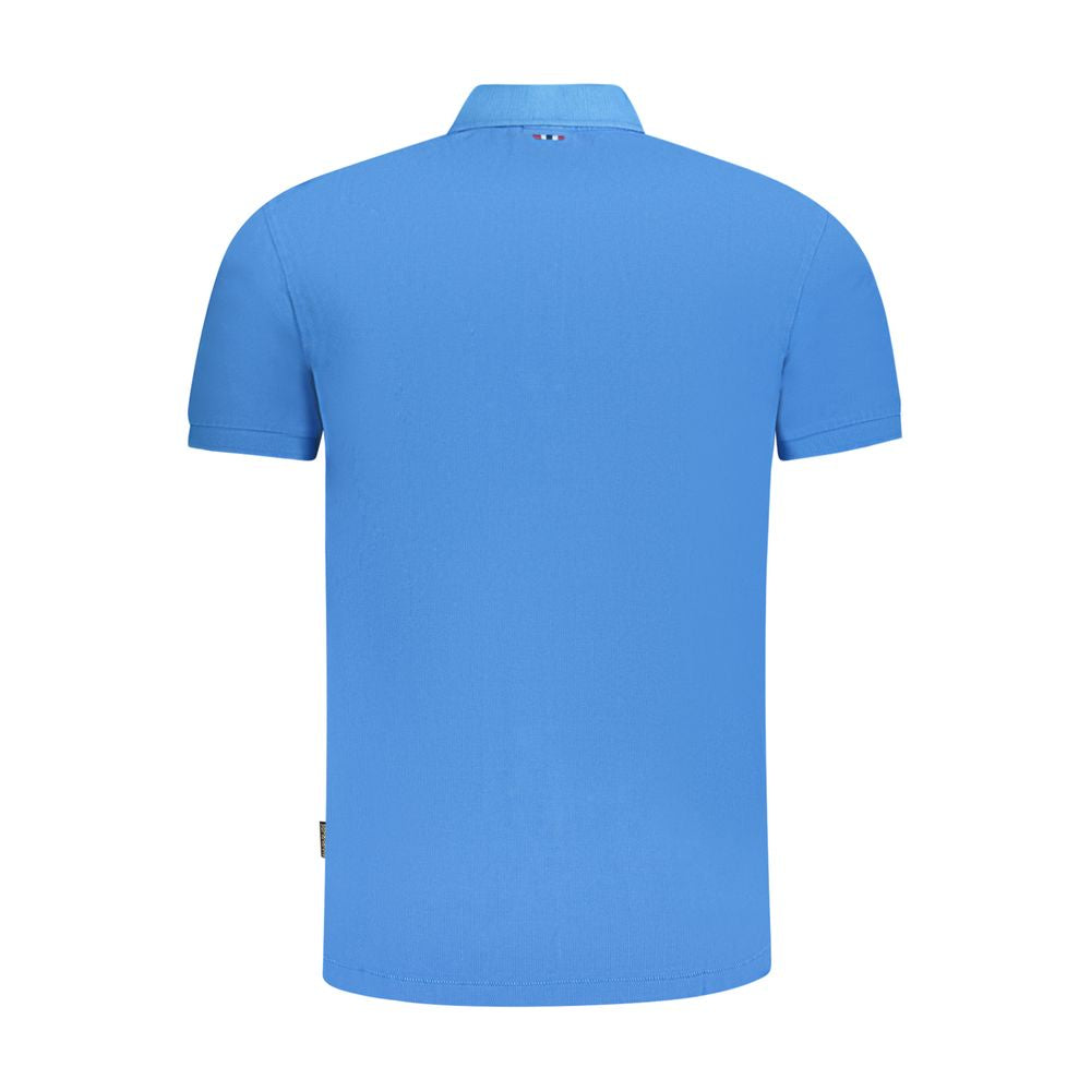 Napapijri Blue Cotton Men Polo Shirt back view showcasing sleek design and intricate embroidery.