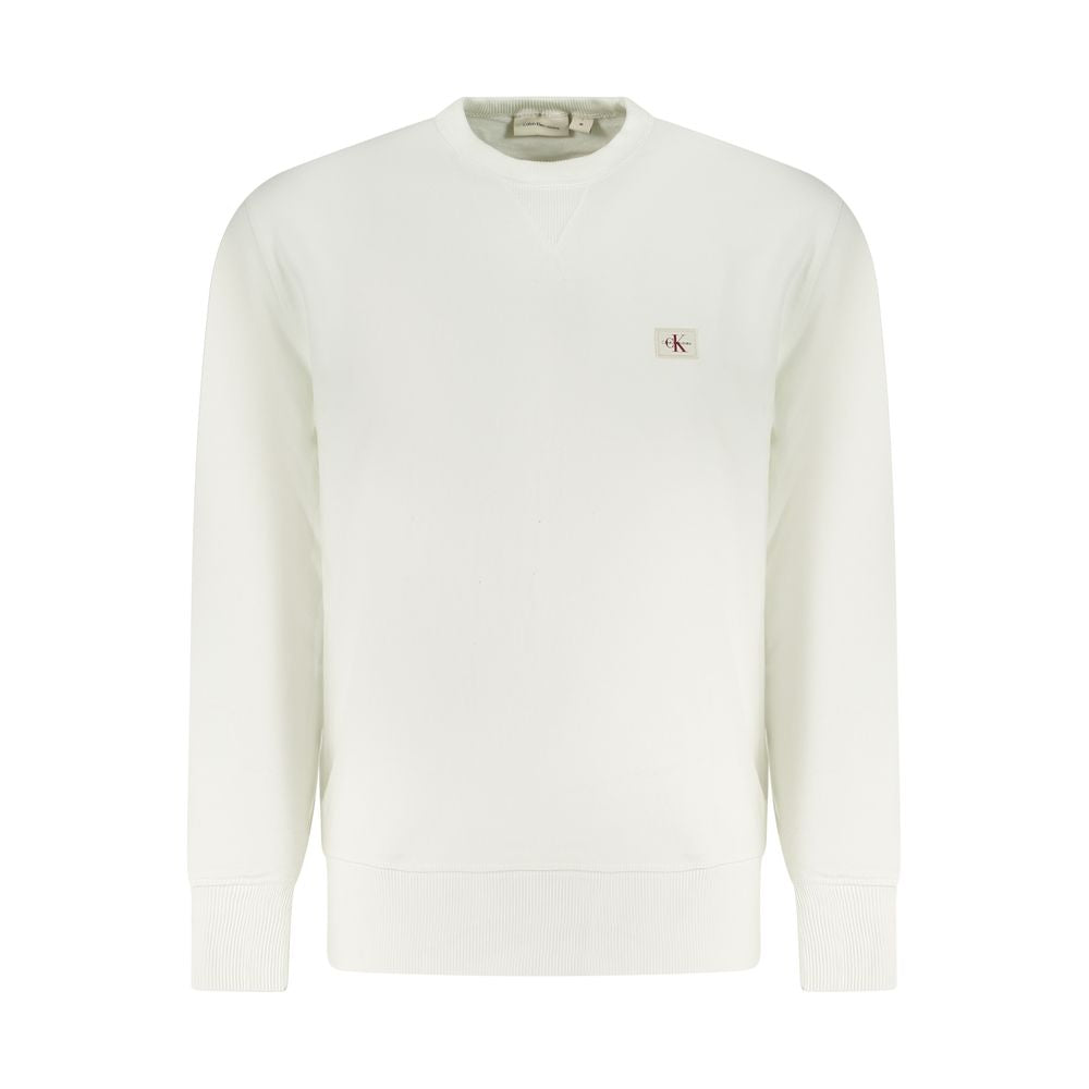 Calvin Klein White Cotton Men Sweater with CK logo, long-sleeve, brushed cotton, eco-friendly fashion