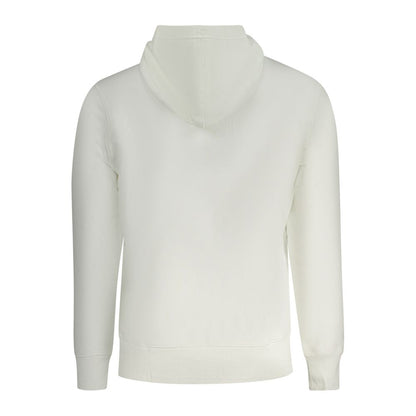 Calvin Klein White Cotton Men Sweater, luxury hooded sweatshirt with soft brushed interior, back view.