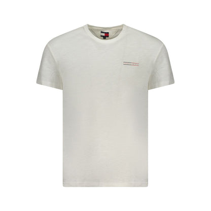 Tommy Hilfiger White Cotton Men T-Shirt with logo and crewneck, made from 95% regenerative cotton for sustainable fashion.