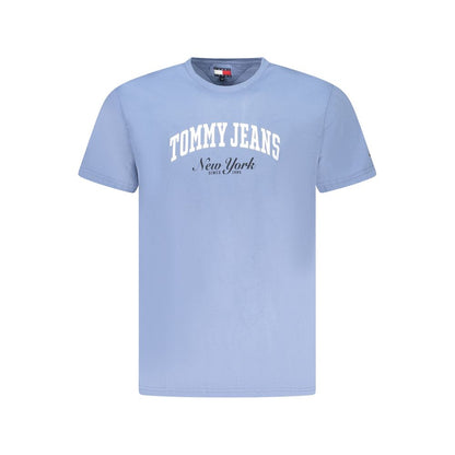 Tommy Hilfiger Blue Cotton Men T-Shirt with logo, short sleeve crew neck, eco-friendly regenerative cotton.