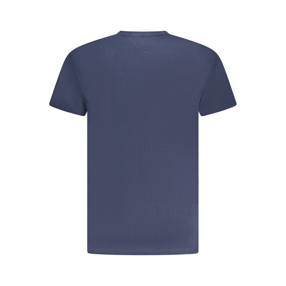 Back view of a Tommy Hilfiger Blue Cotton Men T-Shirt showcasing short sleeves and crew neck design.