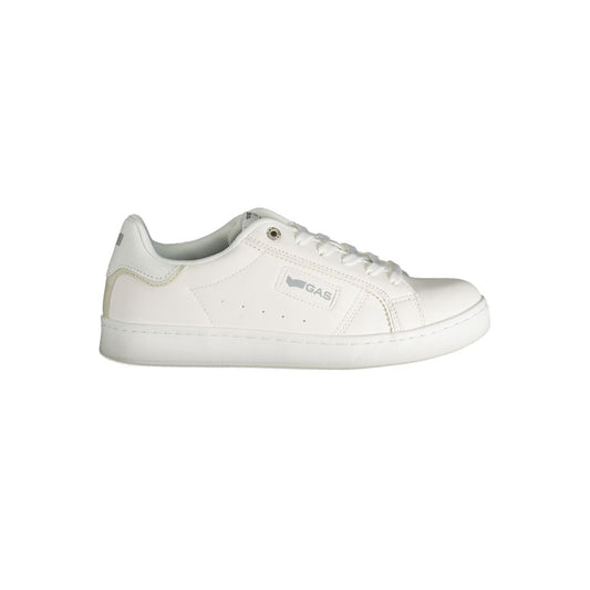 Gas White Polyester Women Sneaker with bold logo and stylish design, showcasing style and comfort. Perfect for streetwear fashion.