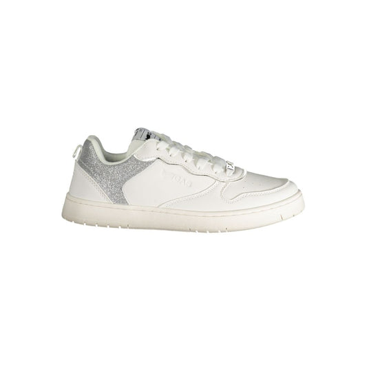Gas White Polyester Women Sneaker with silver contrast details and Gas logo, stylish Italian design for fashion-forward looks.