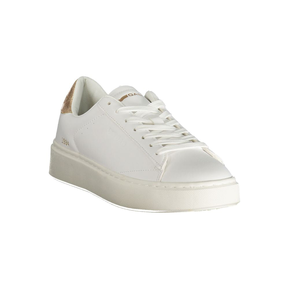 Gas White Polyester Women Sneaker with bronze accents, sleek style, ideal for fashion-forward women, featuring Gas logo.
