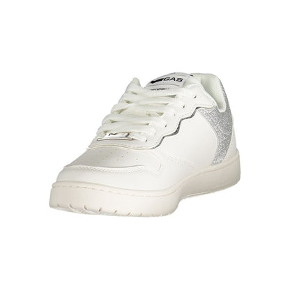 Gas White Polyester Women Sneaker with silver contrast and Gas logo, perfect for fashion-forward casual ensembles.