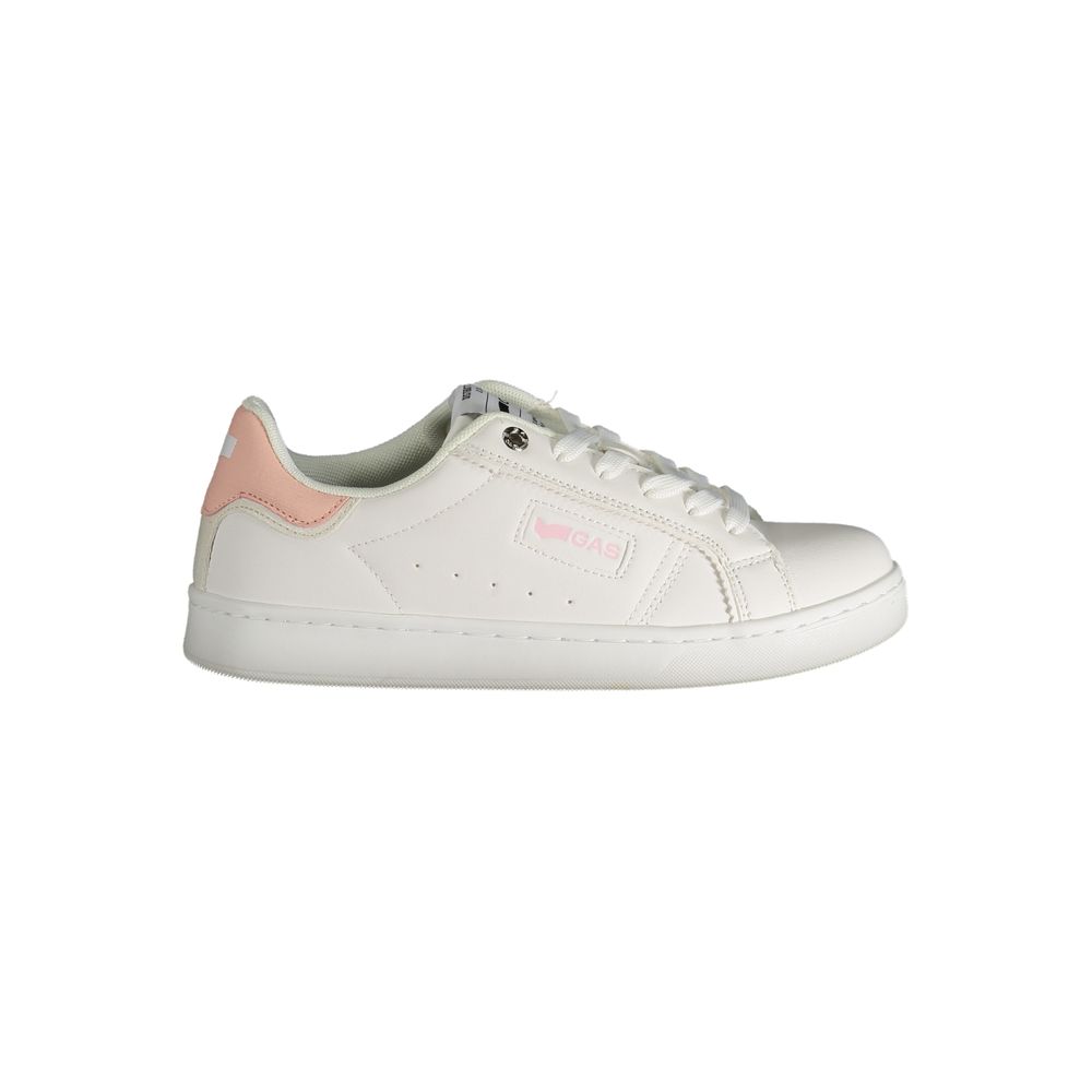 Gas White Polyester Women Sneaker with pink accents, stylish and feminine design, perfect for trendsetters seeking sporty elegance.