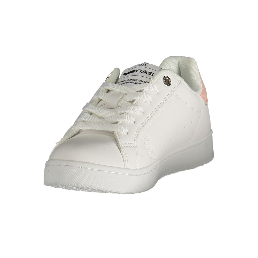 Gas White Polyester Women Sneaker with pink accents and distinctive design for trendy fashion.