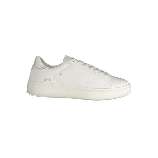 Gas White Polyester Women Sneaker with silver details and Gas logo, showcasing bold design and athletic functionality.