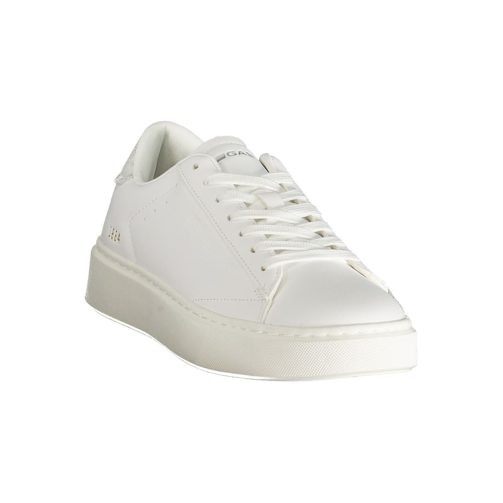 Gas White Polyester Women Sneaker with sleek white design and silver details, featuring the iconic Gas logo for stylish and confident steps.