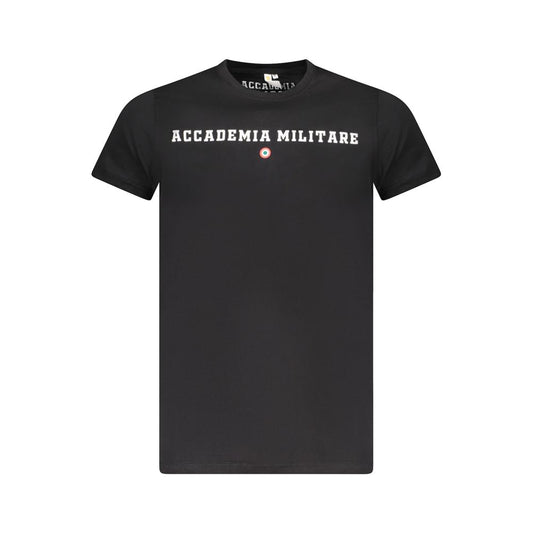 Accademia Militare Black Cotton T-Shirt with contrast print, short sleeves, crew neck, featuring logo design.