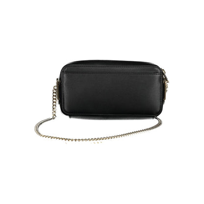 Tommy Hilfiger Black Polyethylene Handbag with chain shoulder strap, external and internal pockets, contrast details, and logo.