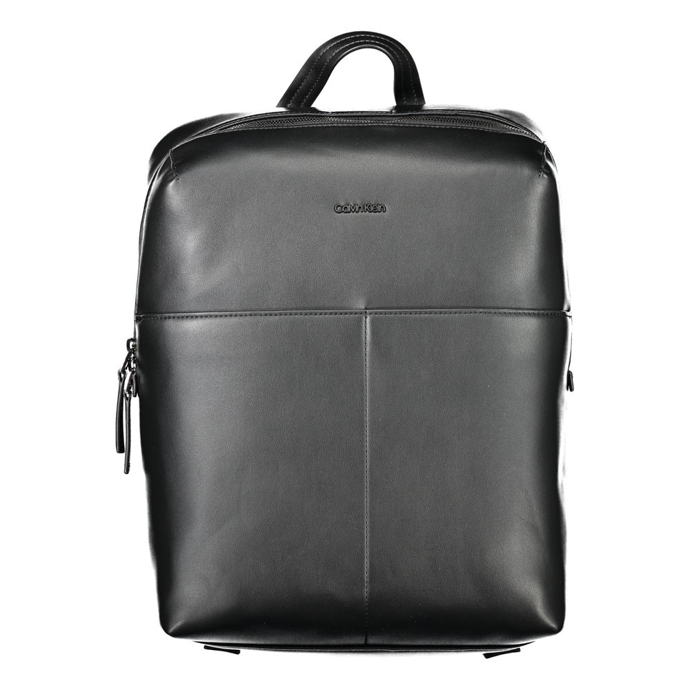 Calvin Klein Black Polyethylene Backpack with adjustable straps, external and internal pockets, and zip closure.