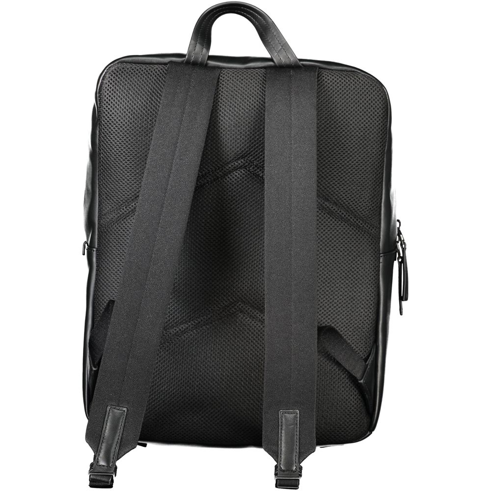 Back view of Calvin Klein Black Polyethylene Backpack with adjustable shoulder straps and handle.