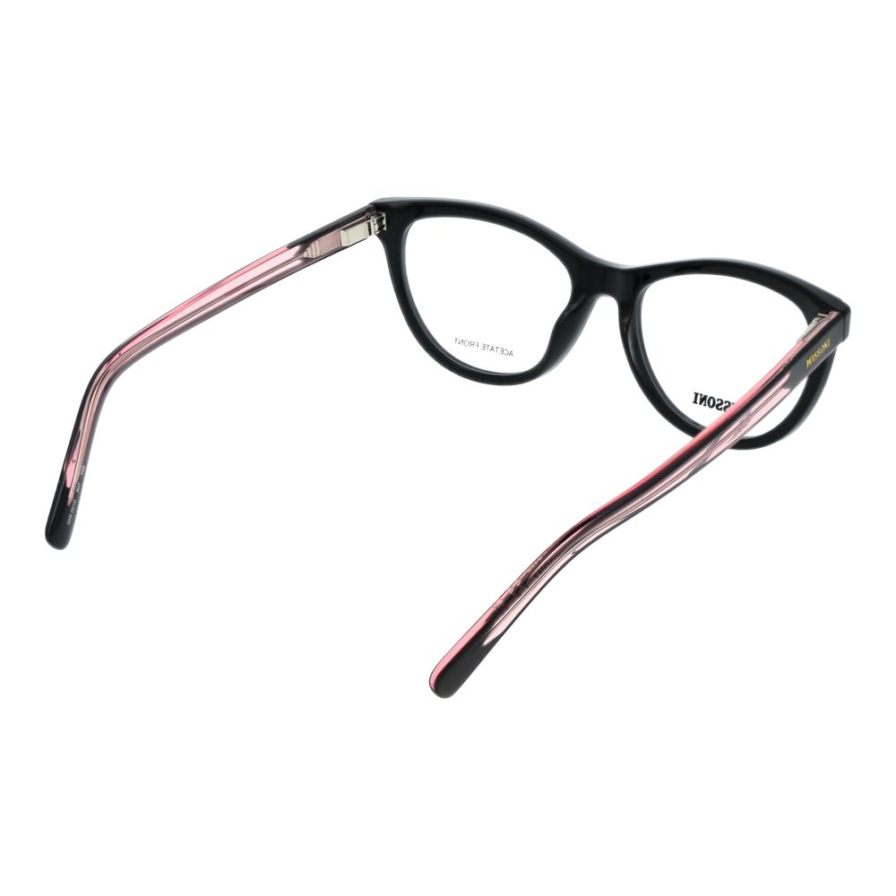 Missoni Black Women Glasses Frame in black acetate with full-rim round style, demo lenses, and size 53-17-145.