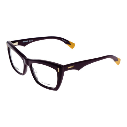 Missoni Purple Women Glasses Frame, acetate full-rim, butterfly style, demo lenses, size 53-17-145, branded case included.