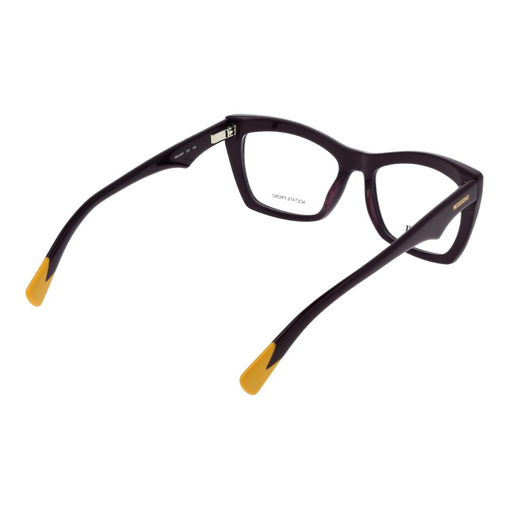 Missoni Purple Women Glasses Frame in acetate with full-rim butterfly style, featuring demo lenses and a 53-17-145 size.