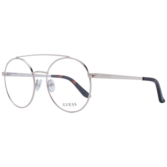 Guess Gold Women Glasses Frame in gold metal, full-rim aviator style with demo lenses. Includes branded case, size 52-18-135.