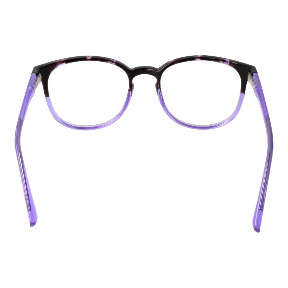 Guess Purple Unisex Glasses Frame, full-rim, round plastic design with demo lenses, purple color, size 49-17-135.