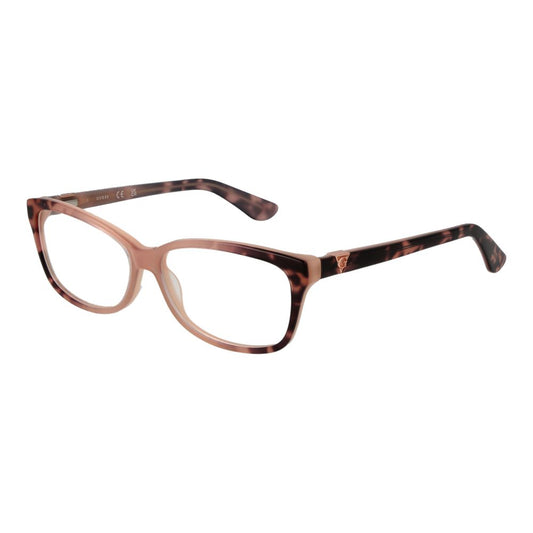 Guess Pink Women Glasses Frame in rose color with full-rim plastic rectangle design, includes branded case, size 56-14-140.