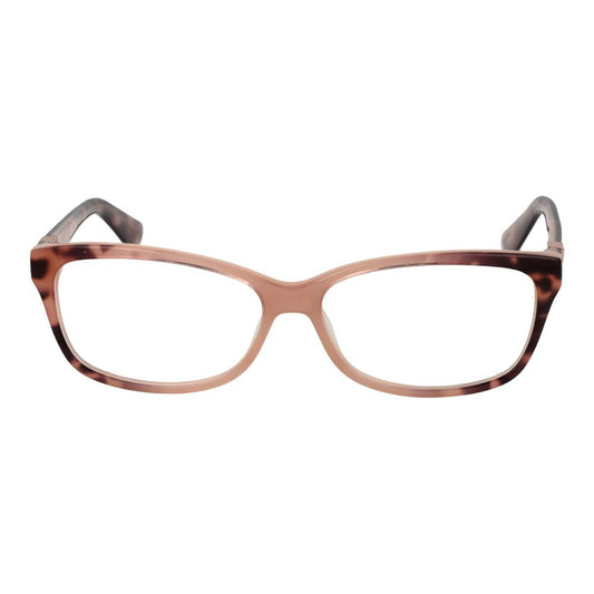 Guess Pink Women Glasses Frame with rose full-rim plastic design, rectangle style, 56-14-140 size, includes branded case.