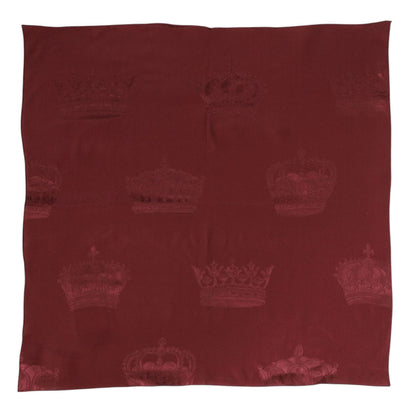 Dolce & Gabbana Maroon Silk Crown Square Men Foulard Scarf