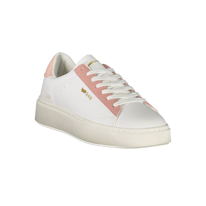 Gas White Polyester Women Sneaker with pink accents and chic print, featuring the iconic Gas logo for a trendy style.