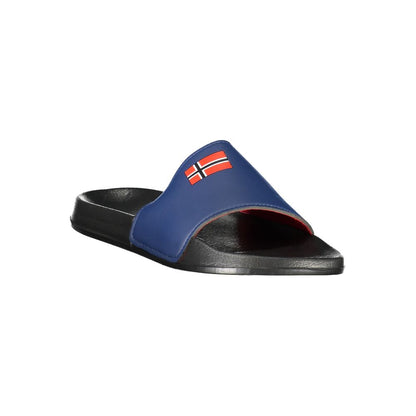 Norway 1963 Black Plastic Mens Sandal with bold print and logo, embodying trendsetting style and comfort.