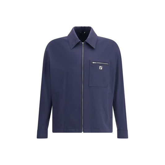 Fendi Blue Cotton Biker Jacket