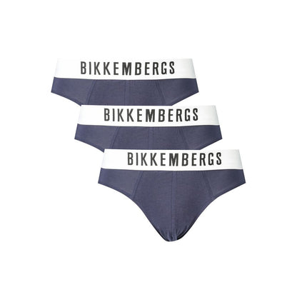 Bikkembergs Blue Cotton Underwear tri-pack with elastic waistband, elegance slip design featuring logo print