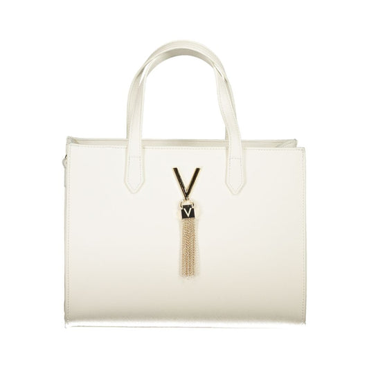 Mario Valentino White Polyethylene Handbag with handles and removable shoulder strap, featuring internal pockets and logo zip closure.