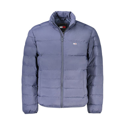 Tommy Hilfiger Blue Polyamide Men Jacket with zip closure and iconic logo, featuring durable insulation and multiple pockets for functionality.