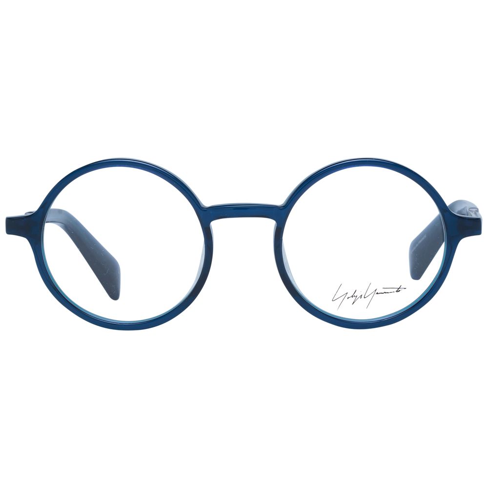 Yohji Yamamoto Blue Unisex Glasses Frame, full-rim acetate panto style with demo lenses, size 47-20-140.