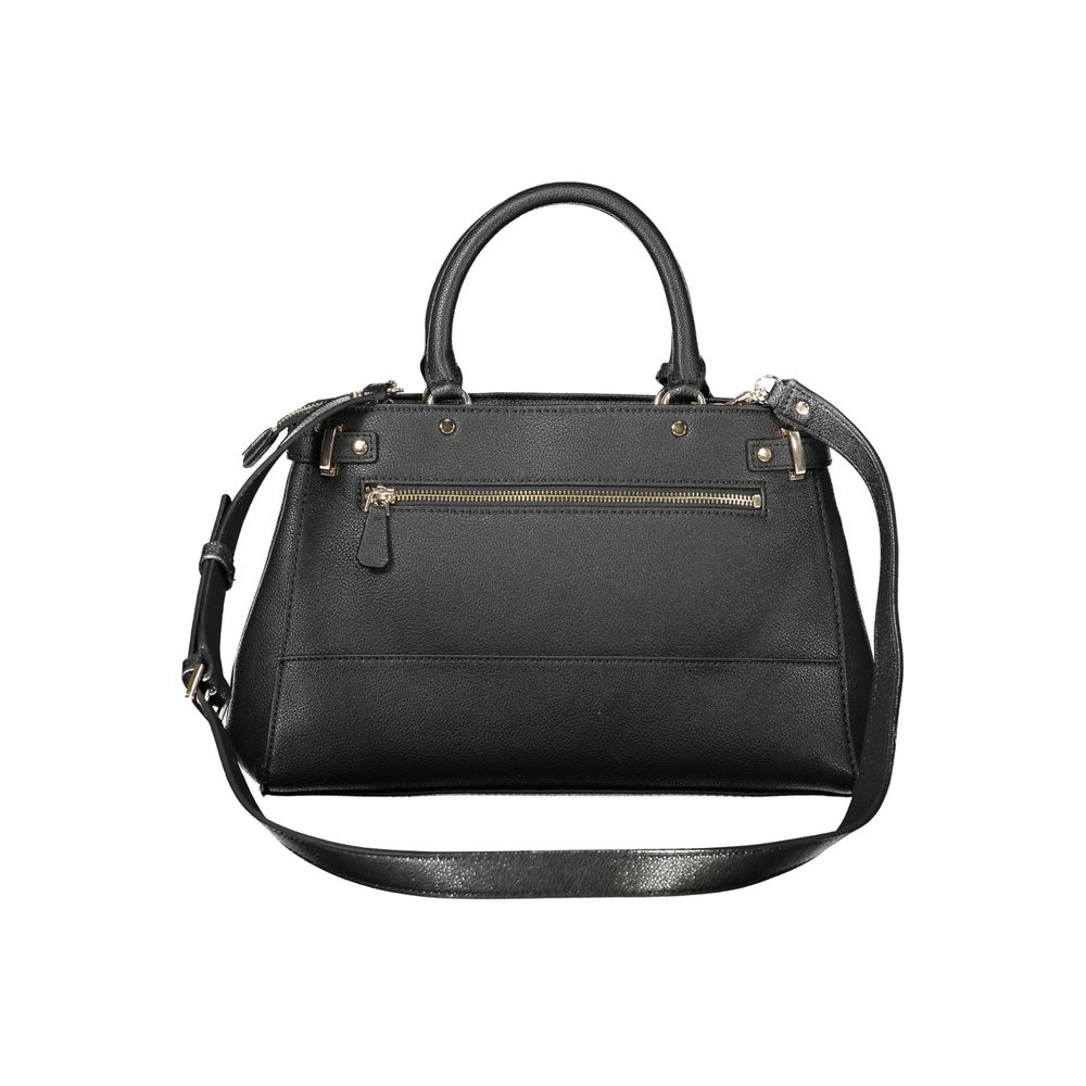Guess Jeans Black Polyethylene Handbag with adjustable strap, zip closure, and logo, featuring external pocket and multiple compartments.