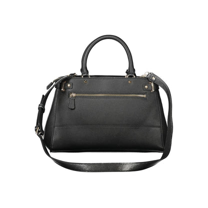 Guess Jeans Black Polyethylene Handbag with adjustable strap, zip closure, and logo, featuring external pocket and multiple compartments.