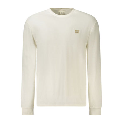 Calvin Klein White Cotton Men Sweater with logo, long sleeves, and elegant design for modern fashion.