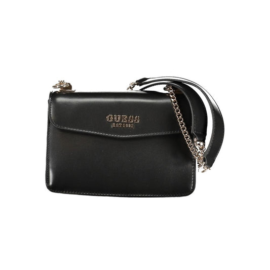 Guess Jeans Black Polyethylene Handbag with chain shoulder handles and contrasting details, Evelune bag with logo, snap closure.