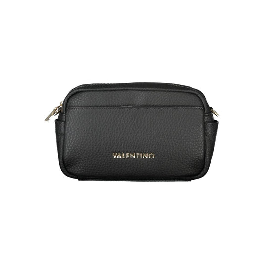 Mario Valentino Black Polyethylene Handbag with adjustable strap and multiple pockets, featuring contrasting details and logo.