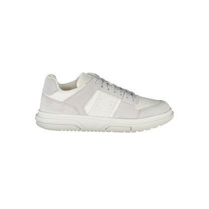 Tommy Hilfiger White Polyester Sneaker with laces, sports footwear featuring contrast details and logo.