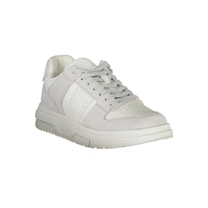 Tommy Hilfiger White Polyester Sneaker with laces, contrast details, and logo. Stylish sports footwear for a modern look.