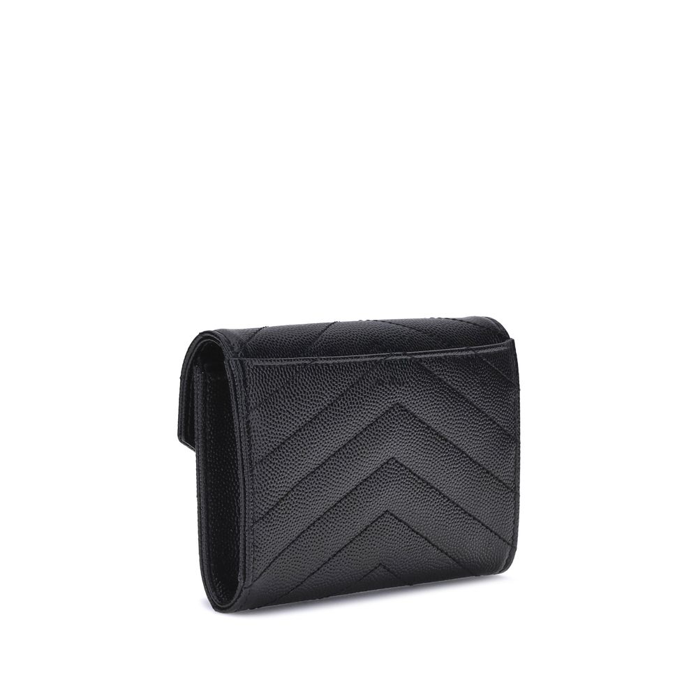 Saint Laurent Black Calf Leather Bos Taurus Wallet with stylish design and snap-button closure.