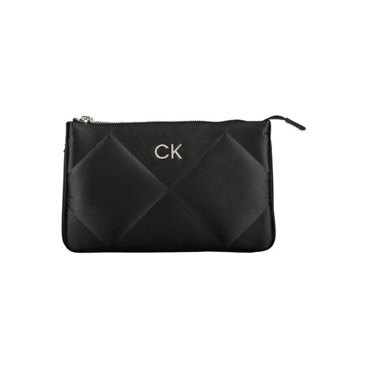 Calvin Klein Black Polyester Handbag with zip closure, featuring logo and contrasting details, made from 95% recycled polyester.