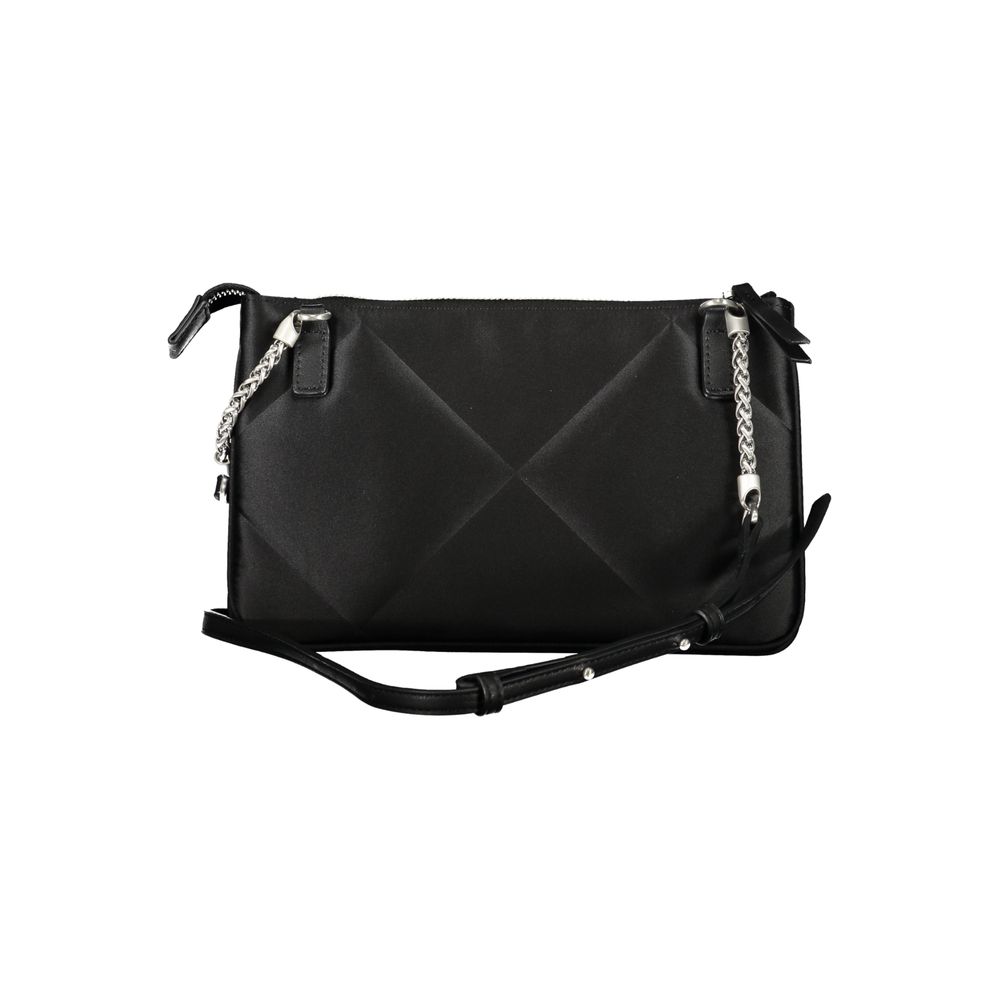 Calvin Klein Black Polyester Handbag with adjustable strap, dual compartments, and zip closure; 95% recycled polyester.