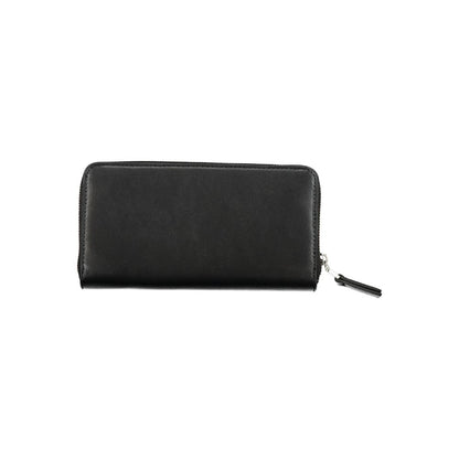 Calvin Klein Black Polyester Wallet with zip closure, contrasting details, and multiple compartments.
