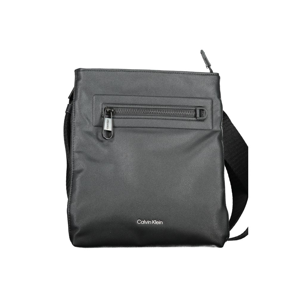Calvin Klein Black Polyester Shoulder Bag with adjustable strap, external zipper pocket, and logo, made of 95% recycled polyester.