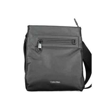Calvin Klein Black Polyester Shoulder Bag with adjustable strap, external zipper pocket, and logo, made of 95% recycled polyester.